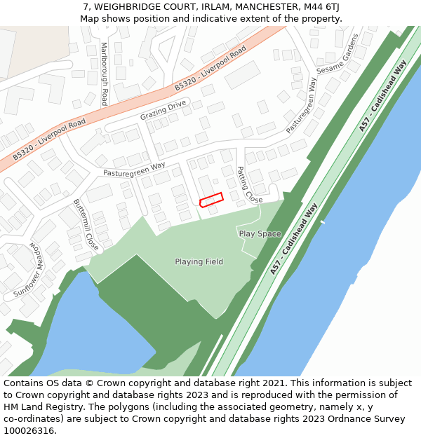 7, WEIGHBRIDGE COURT, IRLAM, MANCHESTER, M44 6TJ: Location map and indicative extent of plot