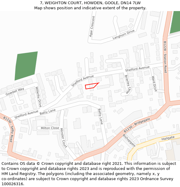 7, WEIGHTON COURT, HOWDEN, GOOLE, DN14 7LW: Location map and indicative extent of plot