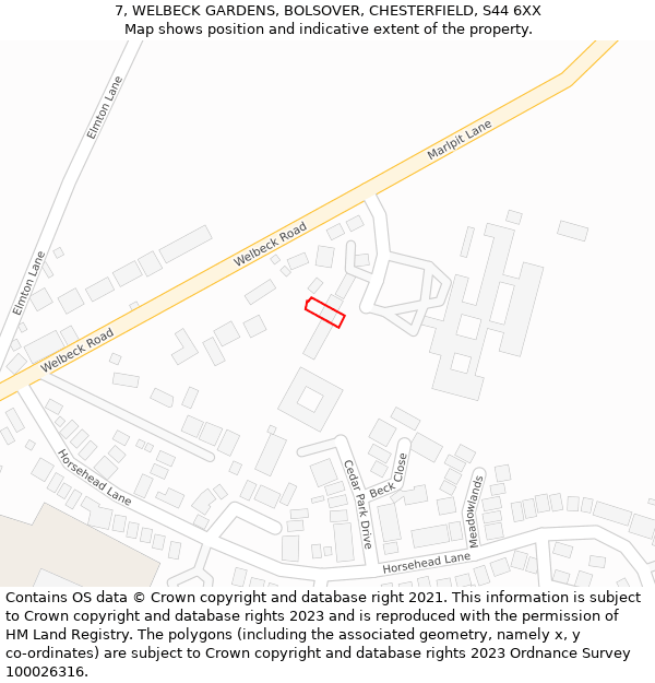 7, WELBECK GARDENS, BOLSOVER, CHESTERFIELD, S44 6XX: Location map and indicative extent of plot