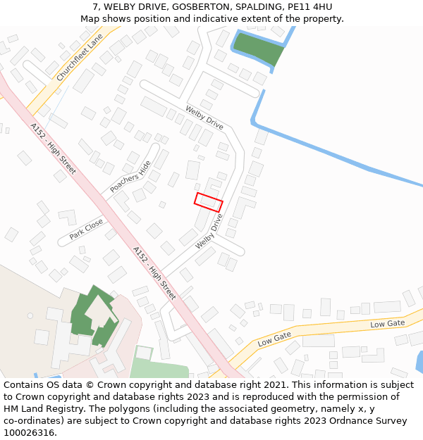 7, WELBY DRIVE, GOSBERTON, SPALDING, PE11 4HU: Location map and indicative extent of plot