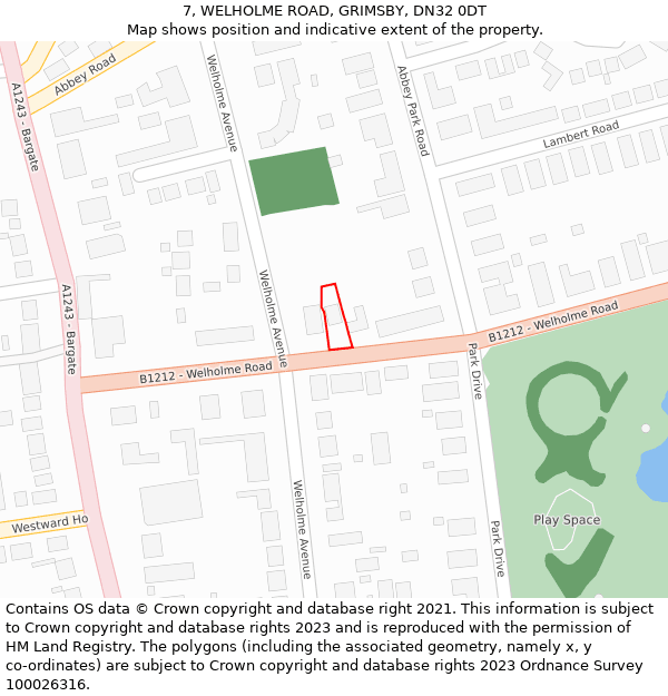 7, WELHOLME ROAD, GRIMSBY, DN32 0DT: Location map and indicative extent of plot