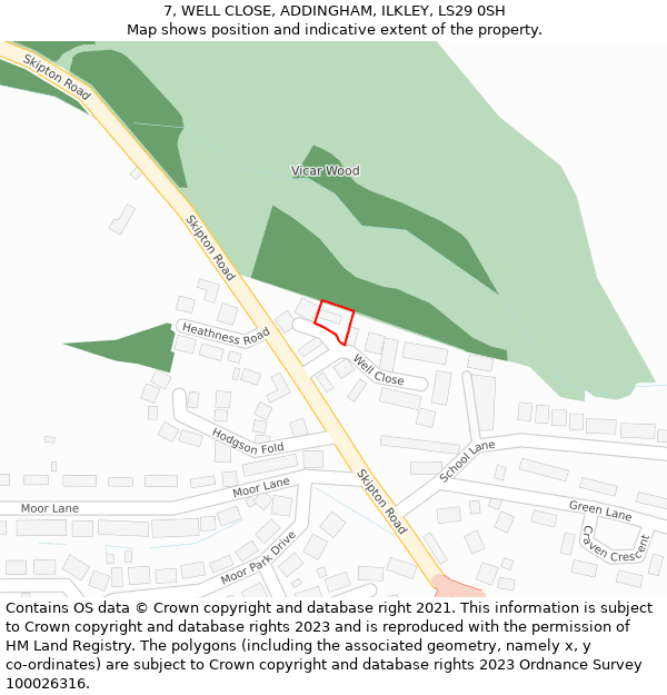 7, WELL CLOSE, ADDINGHAM, ILKLEY, LS29 0SH: Location map and indicative extent of plot