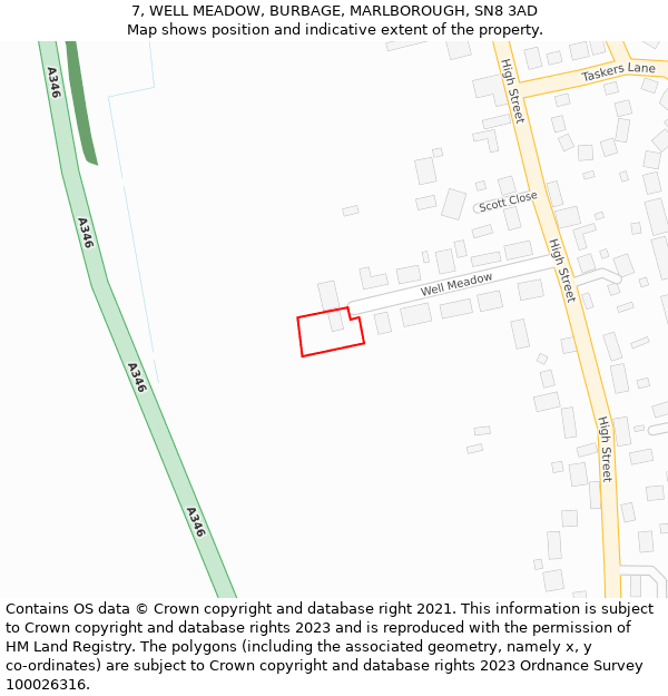 7, WELL MEADOW, BURBAGE, MARLBOROUGH, SN8 3AD: Location map and indicative extent of plot