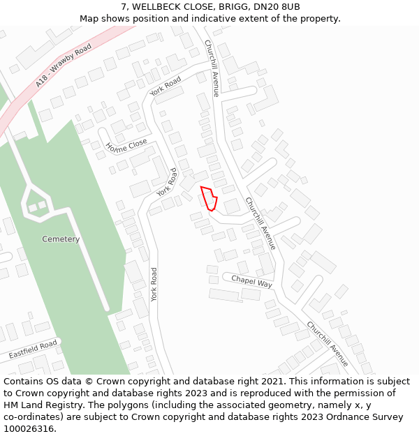 7, WELLBECK CLOSE, BRIGG, DN20 8UB: Location map and indicative extent of plot