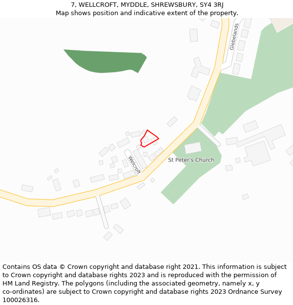 7, WELLCROFT, MYDDLE, SHREWSBURY, SY4 3RJ: Location map and indicative extent of plot