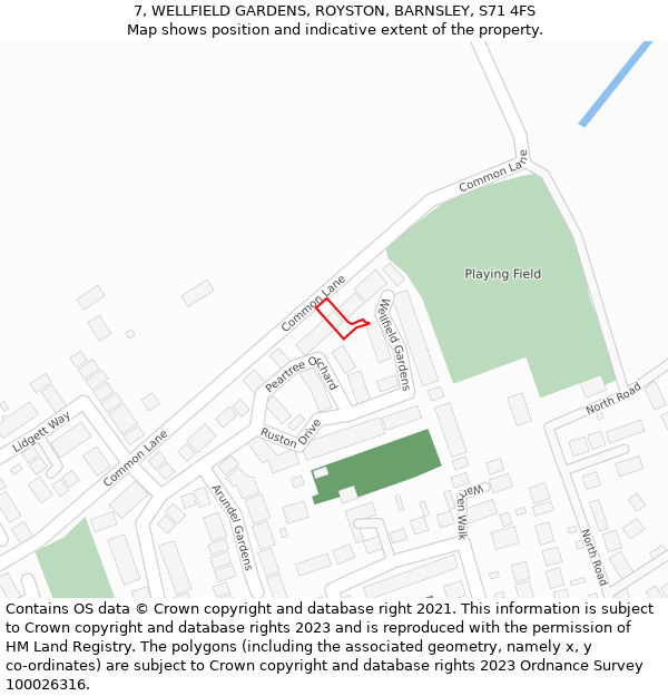 7, WELLFIELD GARDENS, ROYSTON, BARNSLEY, S71 4FS: Location map and indicative extent of plot