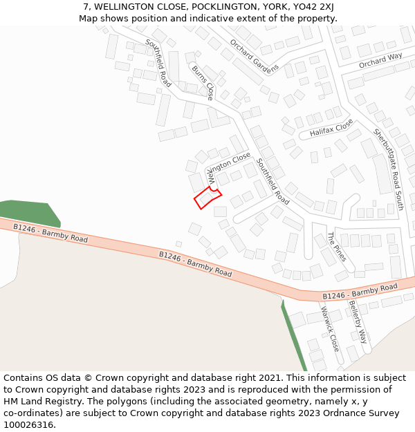 7, WELLINGTON CLOSE, POCKLINGTON, YORK, YO42 2XJ: Location map and indicative extent of plot