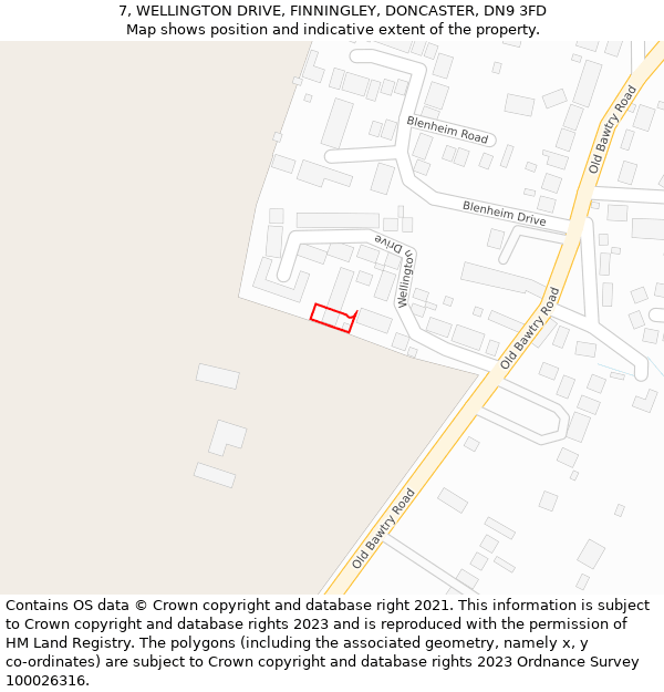 7, WELLINGTON DRIVE, FINNINGLEY, DONCASTER, DN9 3FD: Location map and indicative extent of plot