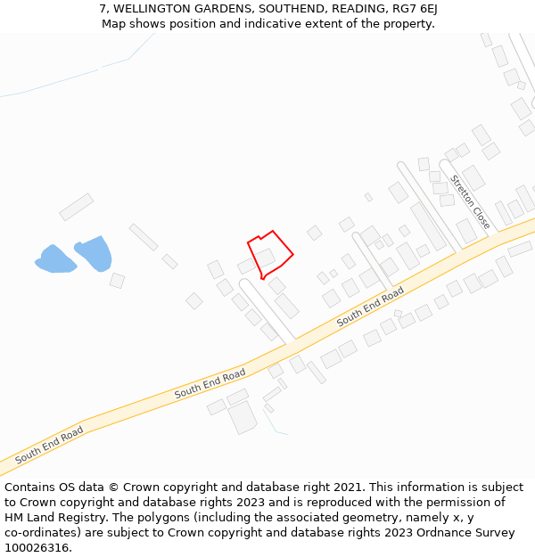 7, WELLINGTON GARDENS, SOUTHEND, READING, RG7 6EJ: Location map and indicative extent of plot