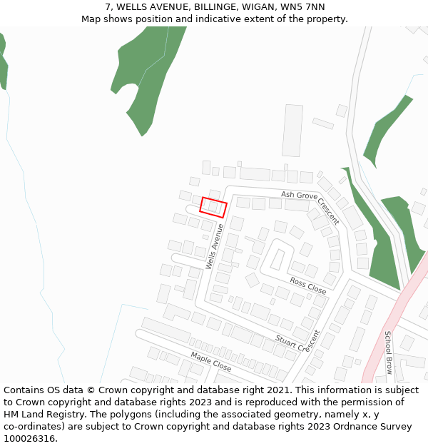 7, WELLS AVENUE, BILLINGE, WIGAN, WN5 7NN: Location map and indicative extent of plot