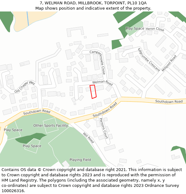 7, WELMAN ROAD, MILLBROOK, TORPOINT, PL10 1QA: Location map and indicative extent of plot