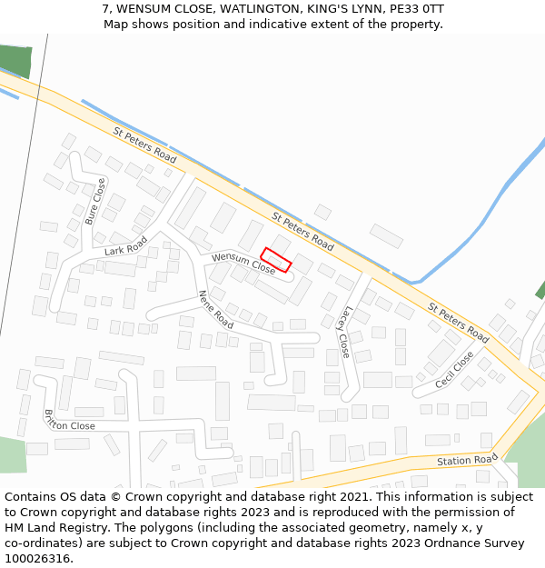 7, WENSUM CLOSE, WATLINGTON, KING'S LYNN, PE33 0TT: Location map and indicative extent of plot