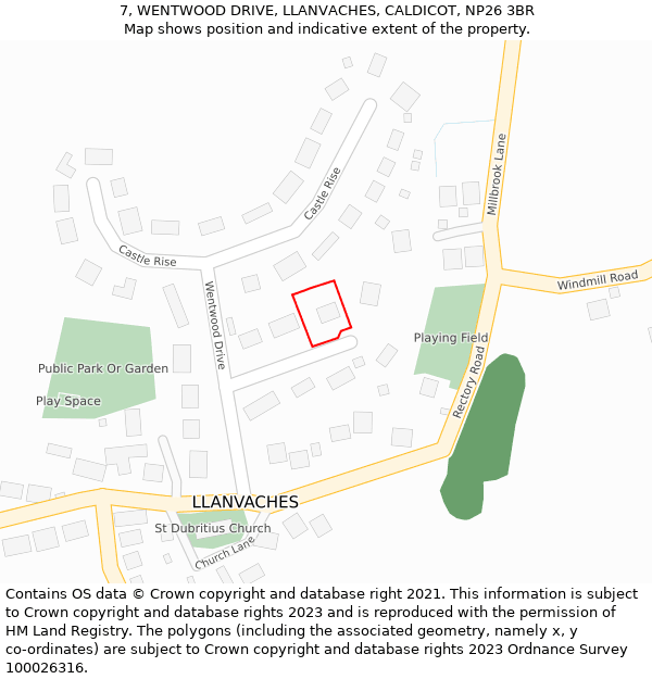 7, WENTWOOD DRIVE, LLANVACHES, CALDICOT, NP26 3BR: Location map and indicative extent of plot