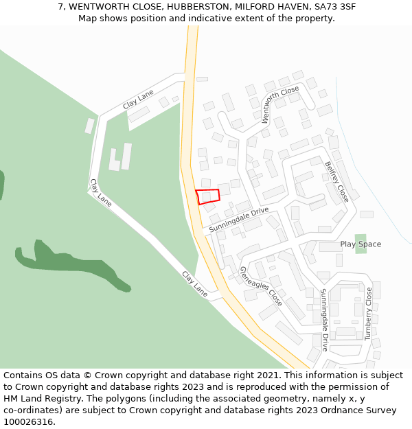7, WENTWORTH CLOSE, HUBBERSTON, MILFORD HAVEN, SA73 3SF: Location map and indicative extent of plot