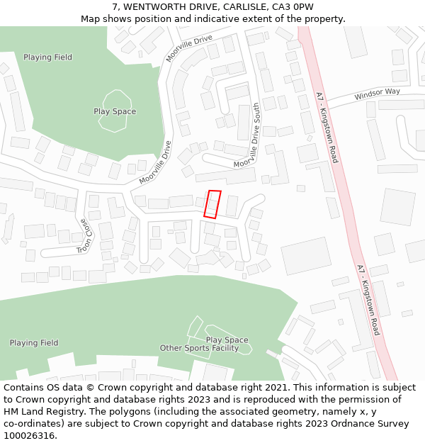 7, WENTWORTH DRIVE, CARLISLE, CA3 0PW: Location map and indicative extent of plot