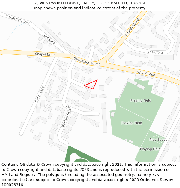 7, WENTWORTH DRIVE, EMLEY, HUDDERSFIELD, HD8 9SL: Location map and indicative extent of plot