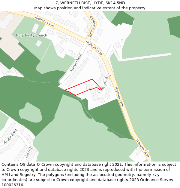 7, WERNETH RISE, HYDE, SK14 5ND: Location map and indicative extent of plot