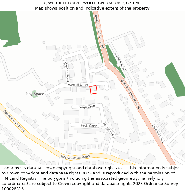 7, WERRELL DRIVE, WOOTTON, OXFORD, OX1 5LF: Location map and indicative extent of plot