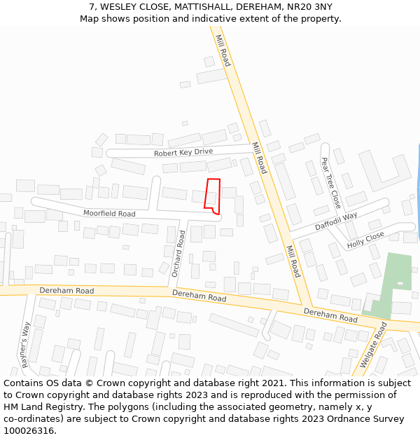 7, WESLEY CLOSE, MATTISHALL, DEREHAM, NR20 3NY: Location map and indicative extent of plot