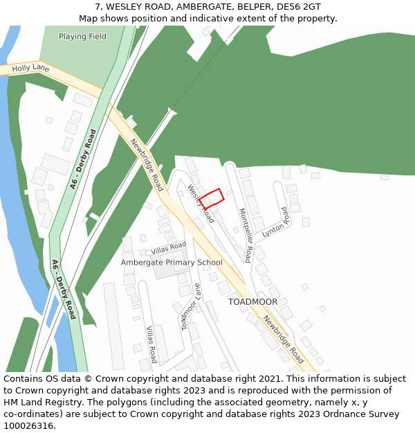 7, WESLEY ROAD, AMBERGATE, BELPER, DE56 2GT: Location map and indicative extent of plot