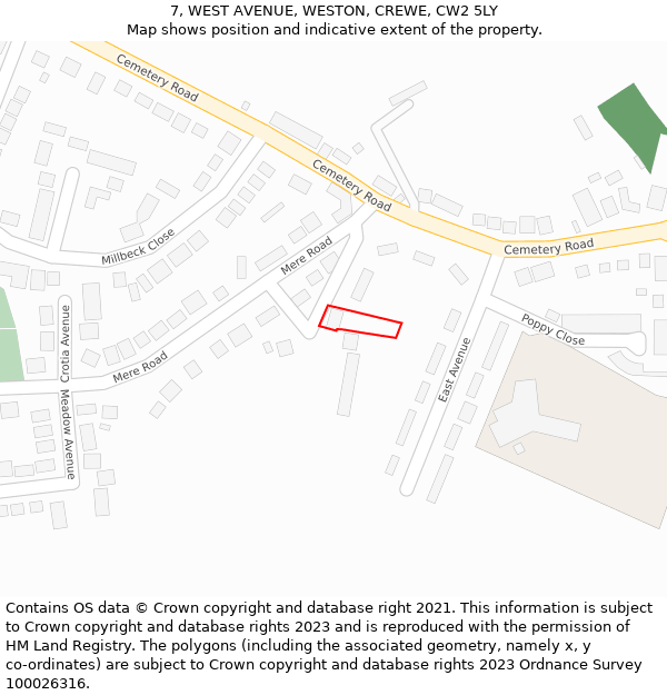 7, WEST AVENUE, WESTON, CREWE, CW2 5LY: Location map and indicative extent of plot