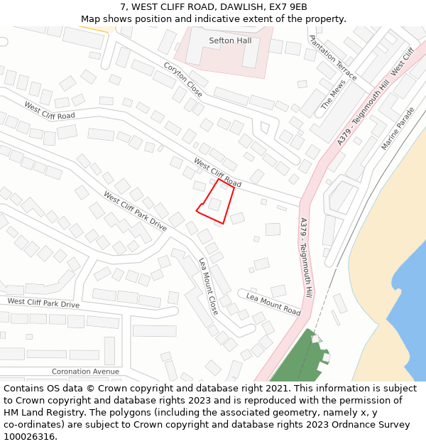 7, WEST CLIFF ROAD, DAWLISH, EX7 9EB: Location map and indicative extent of plot