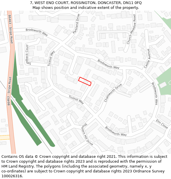 7, WEST END COURT, ROSSINGTON, DONCASTER, DN11 0FQ: Location map and indicative extent of plot