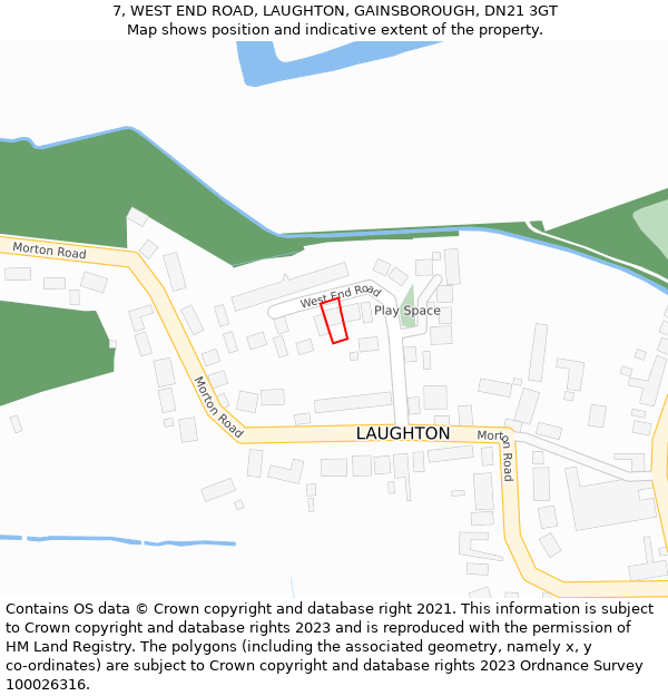 7, WEST END ROAD, LAUGHTON, GAINSBOROUGH, DN21 3GT: Location map and indicative extent of plot