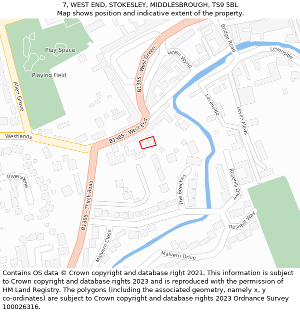 7, WEST END, STOKESLEY, MIDDLESBROUGH, TS9 5BL: Location map and indicative extent of plot