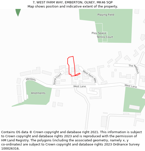 7, WEST FARM WAY, EMBERTON, OLNEY, MK46 5QP: Location map and indicative extent of plot