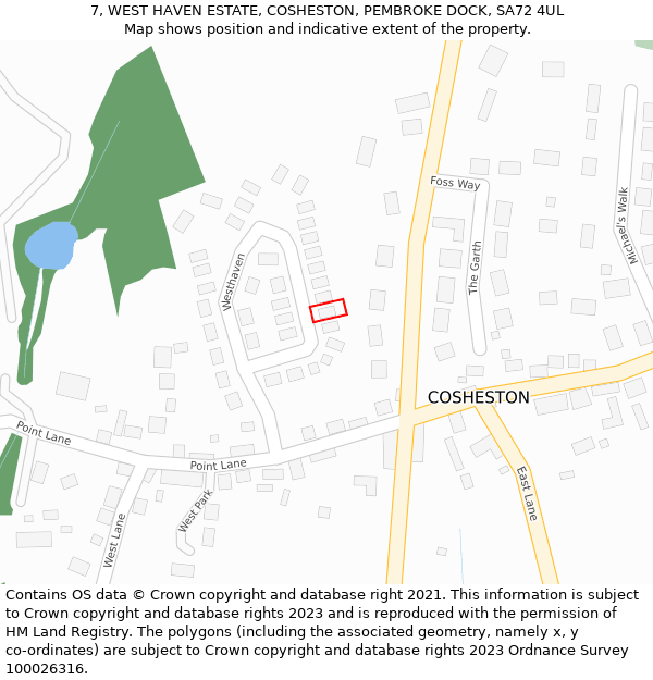 7, WEST HAVEN ESTATE, COSHESTON, PEMBROKE DOCK, SA72 4UL: Location map and indicative extent of plot