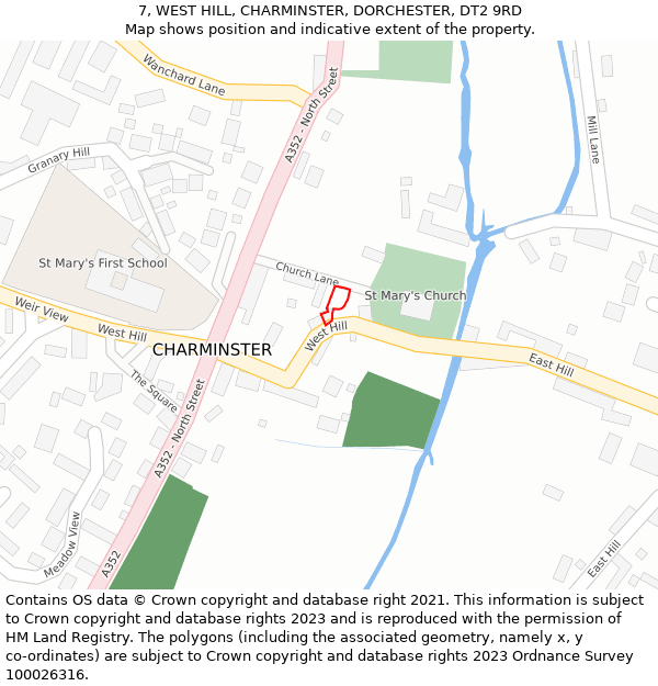 7, WEST HILL, CHARMINSTER, DORCHESTER, DT2 9RD: Location map and indicative extent of plot