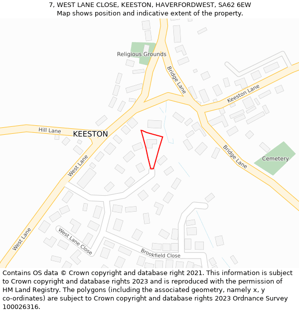 7, WEST LANE CLOSE, KEESTON, HAVERFORDWEST, SA62 6EW: Location map and indicative extent of plot