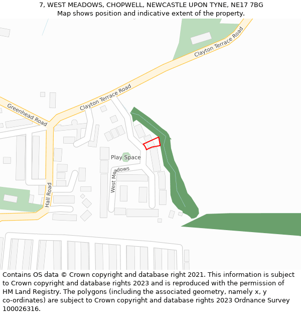 7, WEST MEADOWS, CHOPWELL, NEWCASTLE UPON TYNE, NE17 7BG: Location map and indicative extent of plot