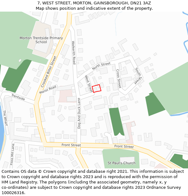 7, WEST STREET, MORTON, GAINSBOROUGH, DN21 3AZ: Location map and indicative extent of plot