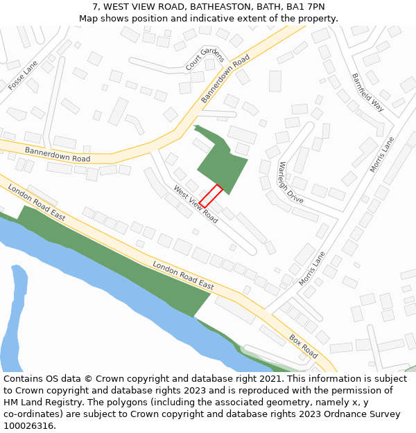 7, WEST VIEW ROAD, BATHEASTON, BATH, BA1 7PN: Location map and indicative extent of plot