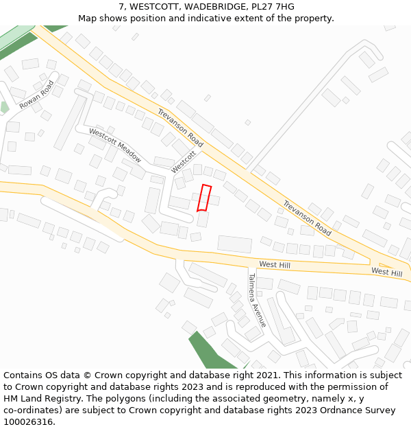 7, WESTCOTT, WADEBRIDGE, PL27 7HG: Location map and indicative extent of plot