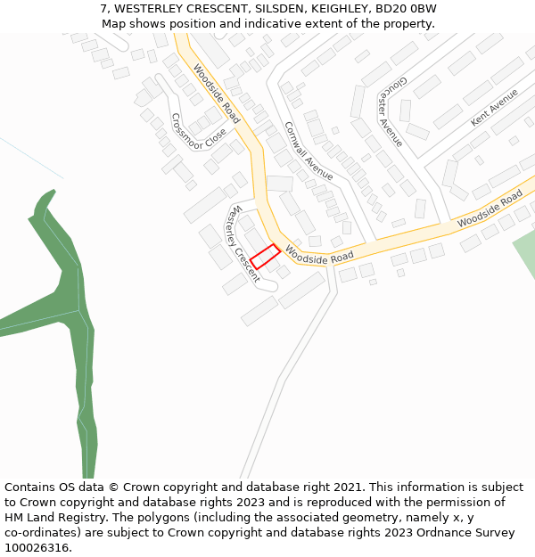 7, WESTERLEY CRESCENT, SILSDEN, KEIGHLEY, BD20 0BW: Location map and indicative extent of plot