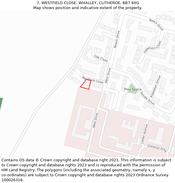 7, WESTFIELD CLOSE, WHALLEY, CLITHEROE, BB7 9XG: Location map and indicative extent of plot