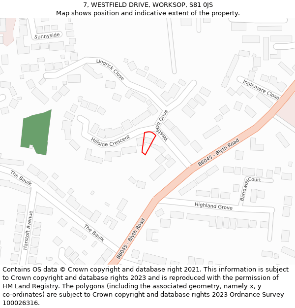 7, WESTFIELD DRIVE, WORKSOP, S81 0JS: Location map and indicative extent of plot