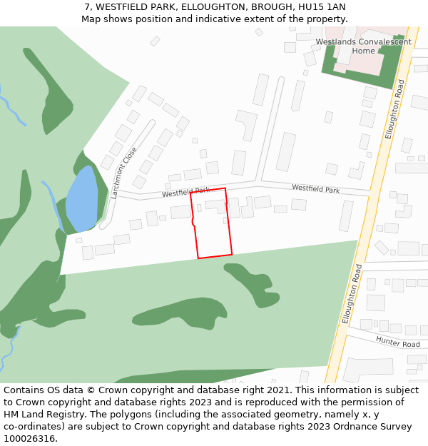 7, WESTFIELD PARK, ELLOUGHTON, BROUGH, HU15 1AN: Location map and indicative extent of plot