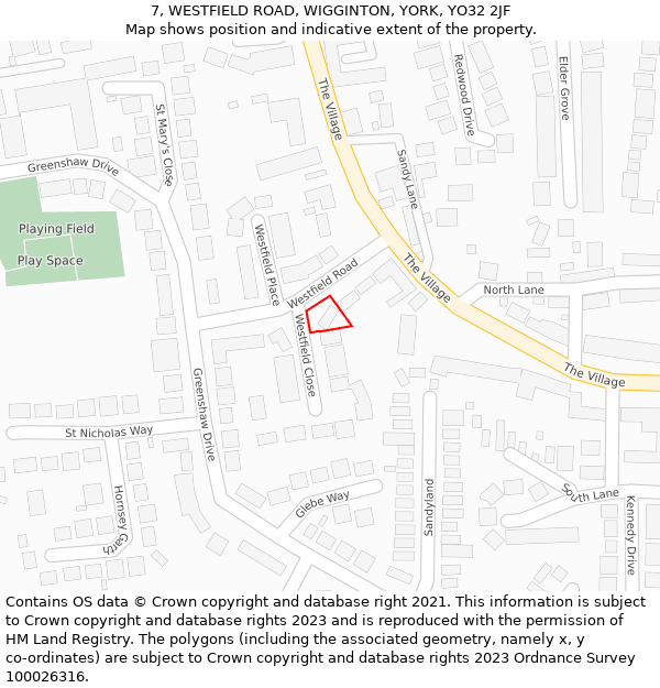 7, WESTFIELD ROAD, WIGGINTON, YORK, YO32 2JF: Location map and indicative extent of plot