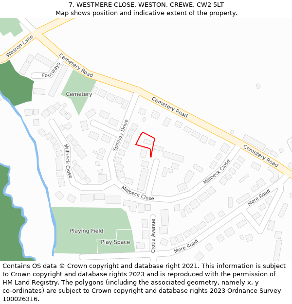 7, WESTMERE CLOSE, WESTON, CREWE, CW2 5LT: Location map and indicative extent of plot