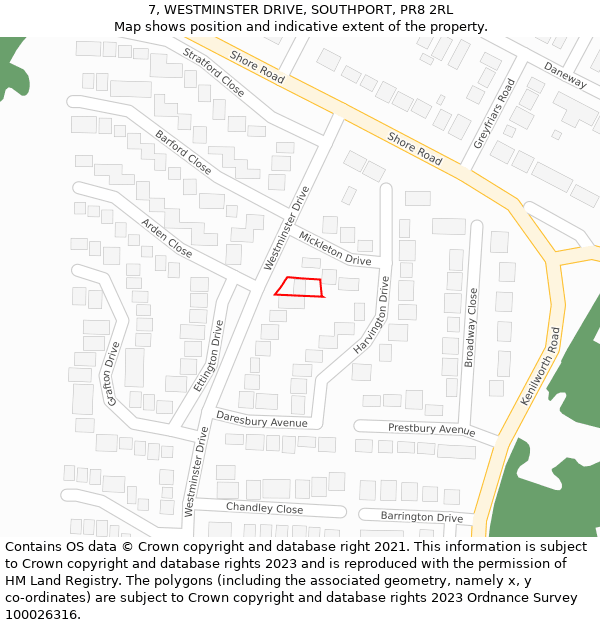 7, WESTMINSTER DRIVE, SOUTHPORT, PR8 2RL: Location map and indicative extent of plot