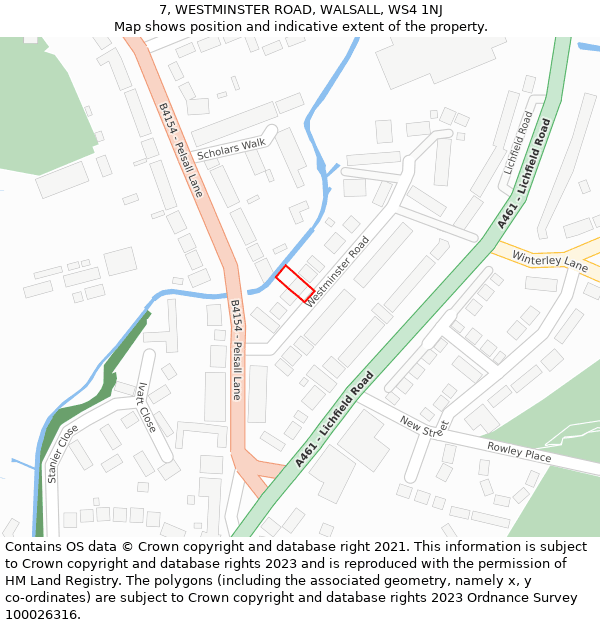 7, WESTMINSTER ROAD, WALSALL, WS4 1NJ: Location map and indicative extent of plot