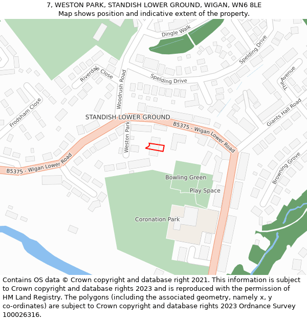 7, WESTON PARK, STANDISH LOWER GROUND, WIGAN, WN6 8LE: Location map and indicative extent of plot