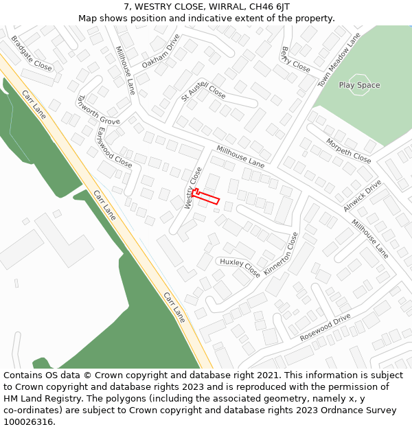 7, WESTRY CLOSE, WIRRAL, CH46 6JT: Location map and indicative extent of plot