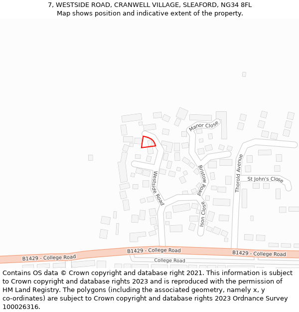 7, WESTSIDE ROAD, CRANWELL VILLAGE, SLEAFORD, NG34 8FL: Location map and indicative extent of plot