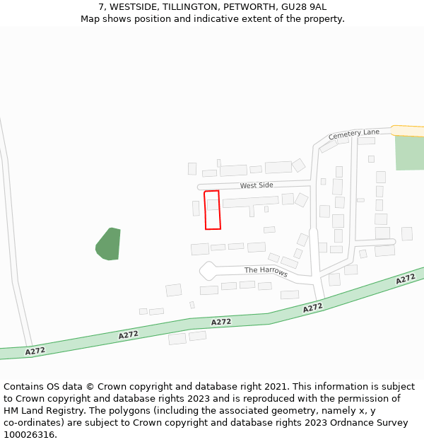 7, WESTSIDE, TILLINGTON, PETWORTH, GU28 9AL: Location map and indicative extent of plot