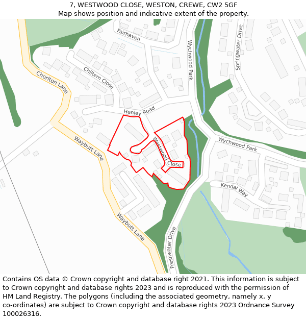 7, WESTWOOD CLOSE, WESTON, CREWE, CW2 5GF: Location map and indicative extent of plot